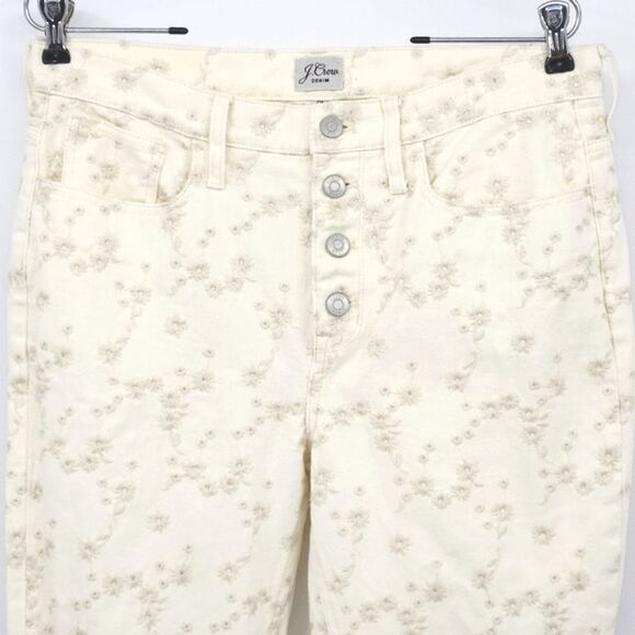 J Crew Billie Demi-Boot Crop Eyelet Off White High Waist Denim Jeans Womens 29 - Picture 2 of 12